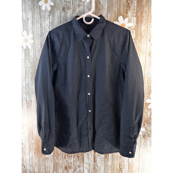 L.L. Bean Signature Women's Button Shirt Sz 12 Black White Polka Dot Lightweight - Picture 1 of 9